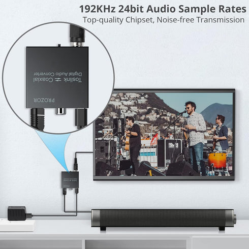 PROZOR 192K Bi-directional Coaxial Optical Converter, Optical SPDIF Toslink to Coaxial, Supports DTS/Dolby-AC3