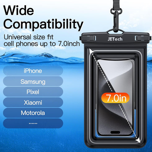 JETech Floating Waterproof Phone Pouch, Water Proof Case for iPhone 15 14 13 12 Pro Max Plus, Samsung Galaxy S24 S23 S22 Ultra and Others up to 7 Inch, IPX8 Dry Bag with Lanyard, 2 Pack