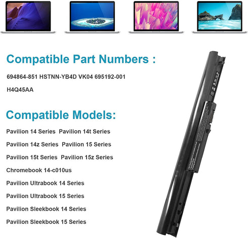 TREE.NB VK04 Battery for HP Pavilion Sleekbook 14 15 Series, Compatible with Multiple Models