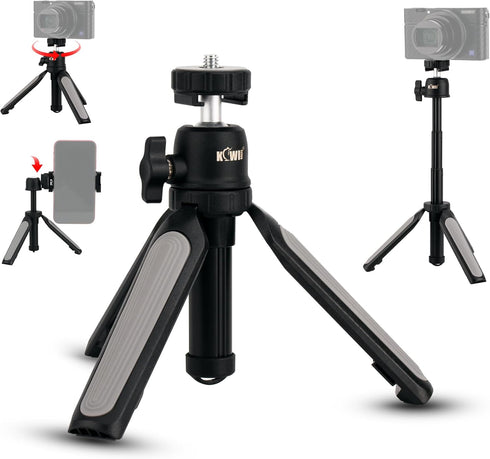 KIWIFOTOS 3 Levels Extension Tripod with 360° Ball Head Selfie Stick for Sony RX100VII, DJI OSMO Pocket, GoPro, Insta