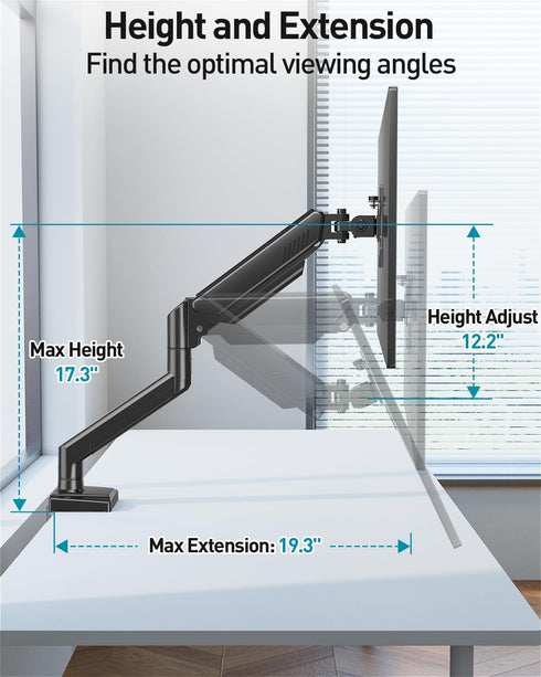 MOUNT PRO 13 32 inch 4.4 22lbs Clamp/Grommet 75/100mm Single Monitor Arm Desk Mount Fits to Computer Screens, Holds