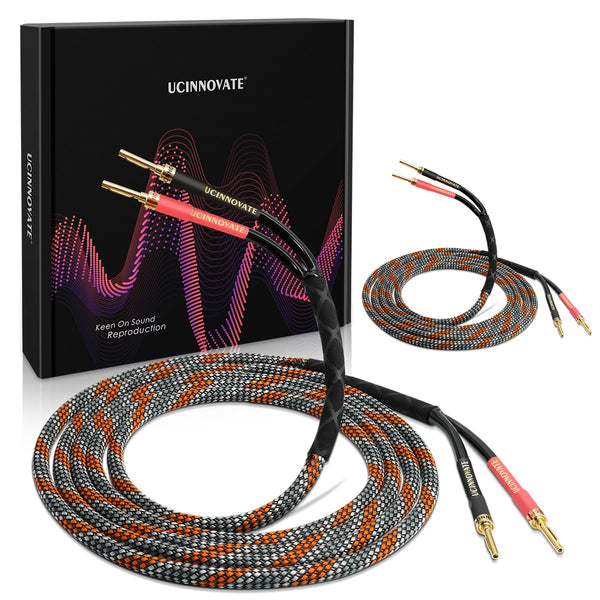UCINNOVATE Bi-Wire Speaker Cables, 2 Pack OFC 9.8Ft Home Theater Premium Speaker Wire with Gold-Plated Banana Tip Plugs