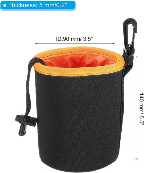 PATIKIL Camera Lens Bag, 2 Pcs 3.5" IDx5.5 H Drawstring Lens Pouch with Thick Protective Neoprene, Lens Case for DSLR Camera Lens, Water Coffee Cups, Black Orange