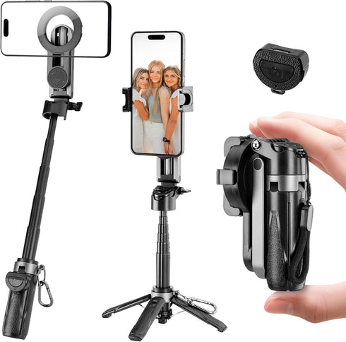 MQOUNY Magnetic Tripod for Phone,2 in 1 for Magsafe Stand Clip Portable Pocket