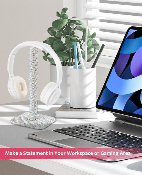 Luxury Rhinestones Headphone Stand, Metal Crystal Holder for All Headphones, Silver