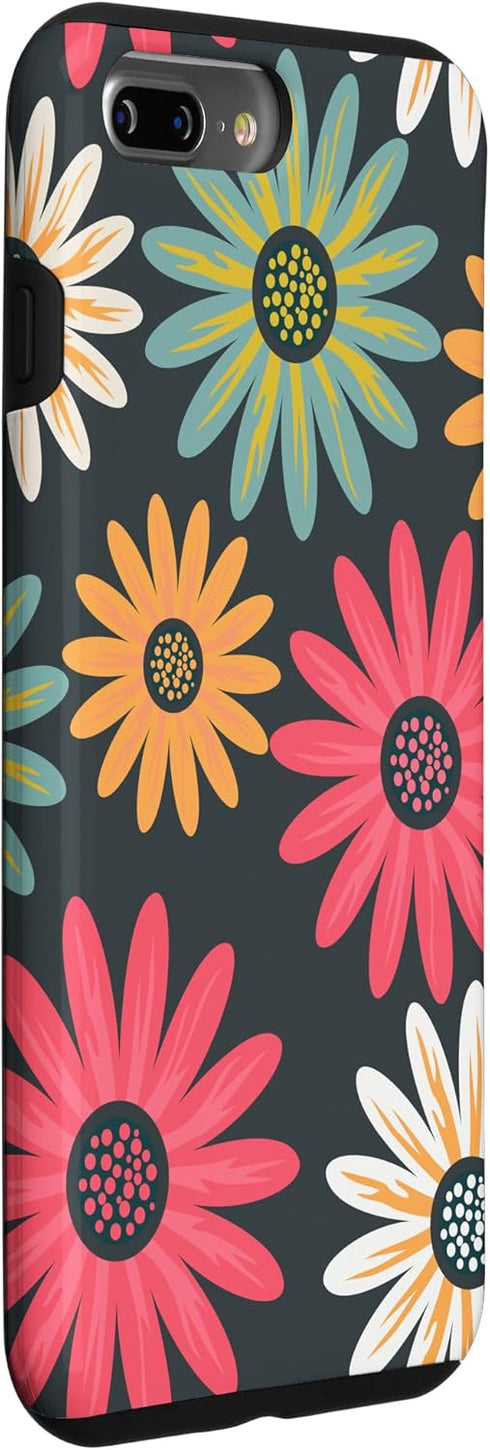iPhone 7 Plus/8 Plus Case AEN021 Floral Daisy Flowers Pink Green Orange Grey Pattern