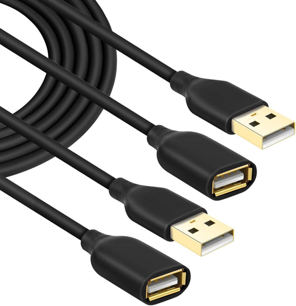 Costyle USB Extension Cable 10FT, 2-Pack USB 2.0 Type A Male to A Female Extension Cord for USB Devices (Black)
