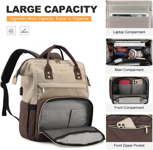 LOVEVOOK Laptop Backpack for Women - Fashion Travel Computer Bag with USB Port, Fits 17-Inch Laptop, Light