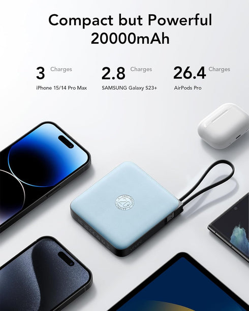 VRURC 20000mAh Portable Charger, 22.5W Fast Charging Power Bank, USB C Battery Pack, LED Display, for iPhone 15/14,