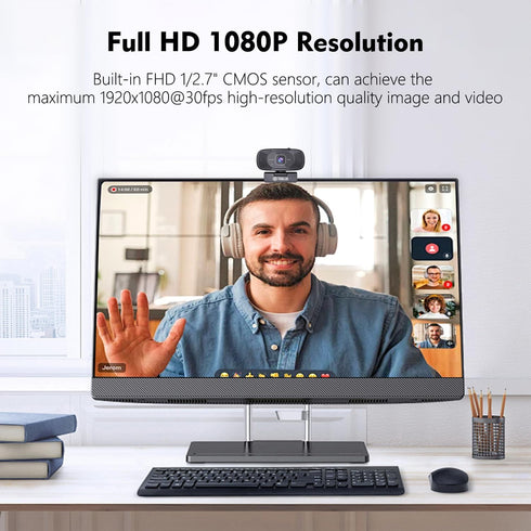 TOALLIN 1080P 90 Full HD Webcam with Dual Microphones, Computer Web Camera, Wide Angle View Without Distortion, USB