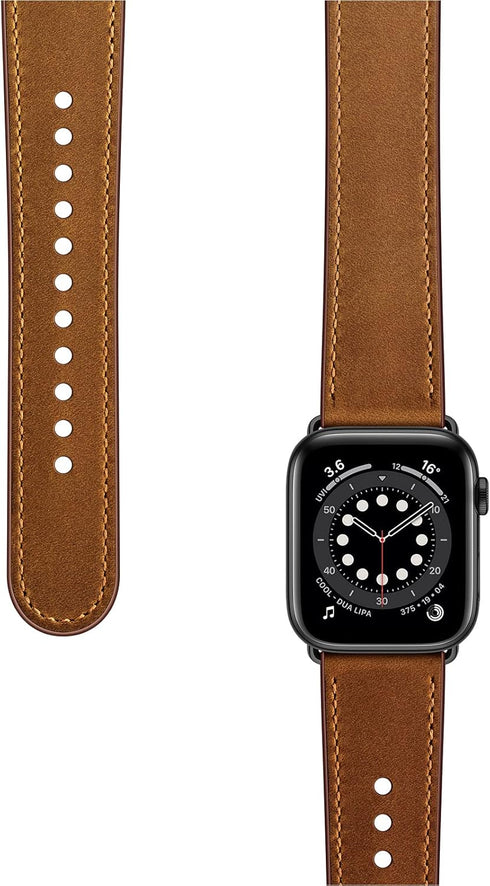 OUHENG Compatible Apple Watch Band, Genuine Leather Replacement Strap for iWatch SE2 Series 10 9 8 7 6 5