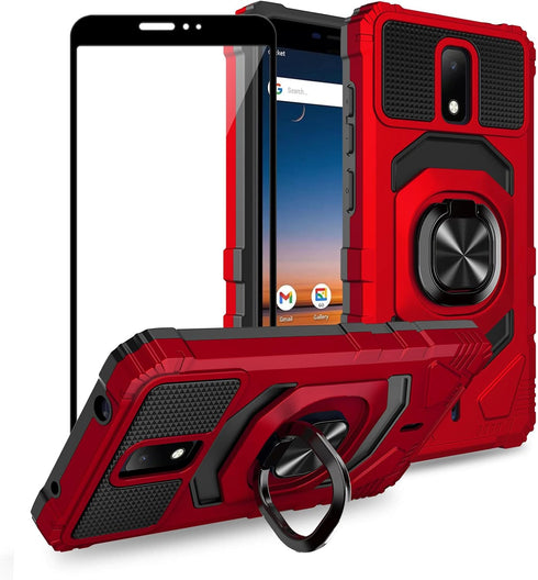 Ailiber Cricket Debut Case, AT&T Calypso 2(U319AA) with Screen Protector, Ring Kickstand for Magnetic Car Mount (Red)