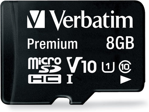 Verbatim 8GB Premium microSDHC Memory Card with Adapter UHS-I V10 Class 10 Supports