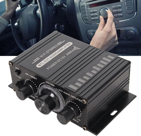 Power Amplifier, AK-160BT Bluetooth 5.0 Stereo Audio, 2 Channel Receiver 20W x 2, 12V Mini Home Power Amplifier