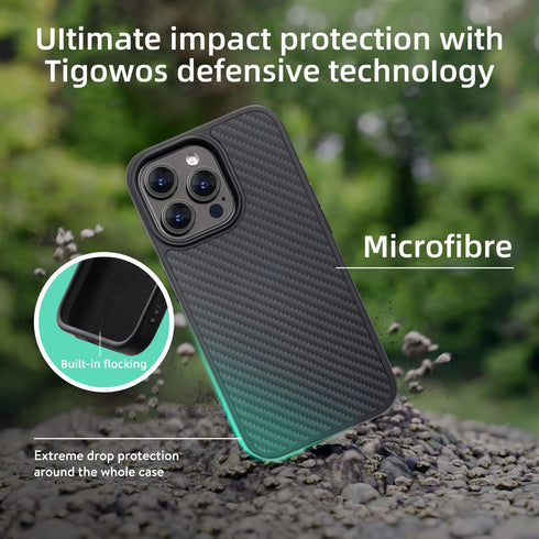 Tigowos Real Carbon Fiber Case for iPhone 15 Pro Max - Sturdy Protective Case, MagSafe Compatible, Carbon Fiber Black