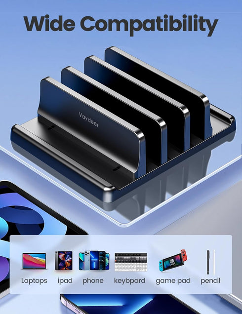 Vaydeer 3-Slot Vertical Laptop Stand - Premium ABS Plastics, Space-Saving Adjustable Desk Organizer