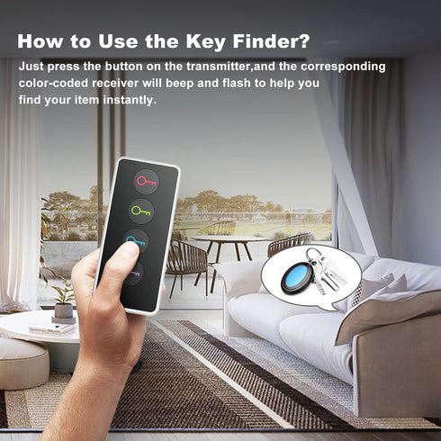 Key Finder Locator,Wireless Key Tracker,Remote Finder Tracking Device,Easy to Use,Perfect for Seniors,Tracker Tags for Car Keys,Phones,Wallet,TV Remote Control,1 RF Transmitter & 4 Receivers