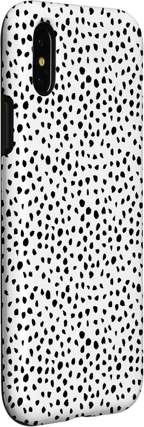 iPhone X/XS Dalmatian Pattern Case, White with Brush Stroke Black Spots