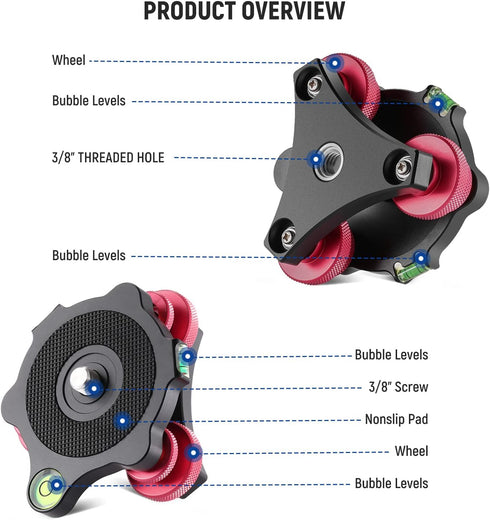 NEEWER Tripod Head Leveling Base Camera Leveler, Aircraft Grade Aluminum Alloy, 3 Axis Tri Wheel Head