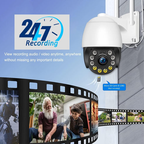 Security Camera Outdoor Wired with Night Vision Color, 360 WiFi Cameras for Home Security and Motion Detection