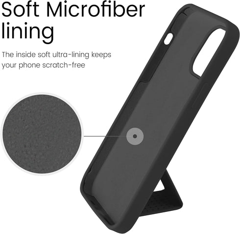 LAUDTEC Silicone Kickstand Case for iPhone 12/12 Pro, Flexible Soft Liquid Silicone Cover with Metal Hand Strap (Black)