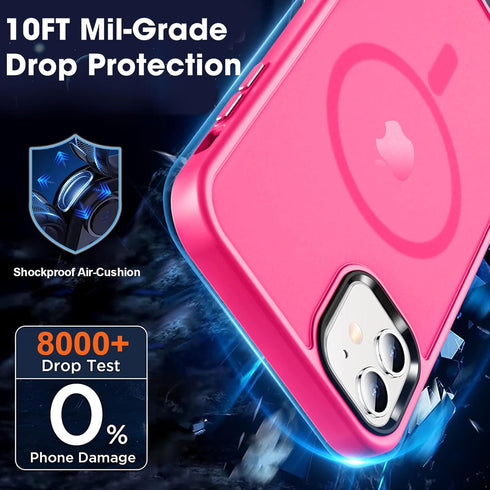 MOCCA iPhone 11 Case - Slim Shockproof, Hot Pink, Compatible with MagSafe, Includes Glass Screen & Camera Lens