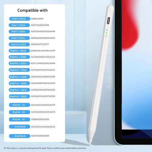 Stylus Pen for iPad 2018-2024, 20mins Fast Charge Pencil 2nd Generation, Tilt Sensitivity and Palm Rejection for iPad 6/7/8/9/10,iPad Pro 11"/12.9",iPad Air 3/4/5,iPad Mini 5/6
