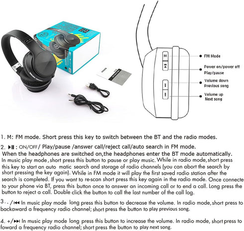 OYEALEX Active Noise Cancelling Over Ear Bluetooth Headphones with Microphone, Deep Bass, Foldable for Online Class