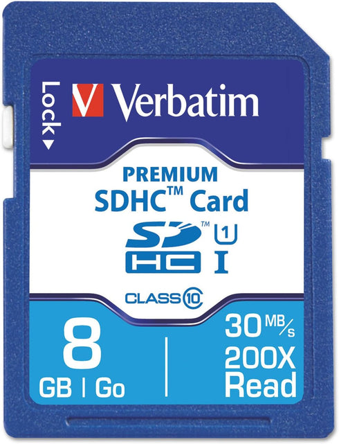 Verbatim 8GB Premium SDHC Memory Card, UHS-I V10 U1 Class 10, Blue