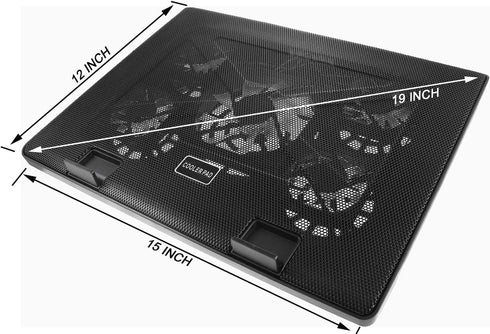 Laptop Cooling Pad for 17inch 15.6 14 13 12inch, Gaming Cooler with 5 Quiet Fans, LED Lights, 2 USB Ports, Adjustable