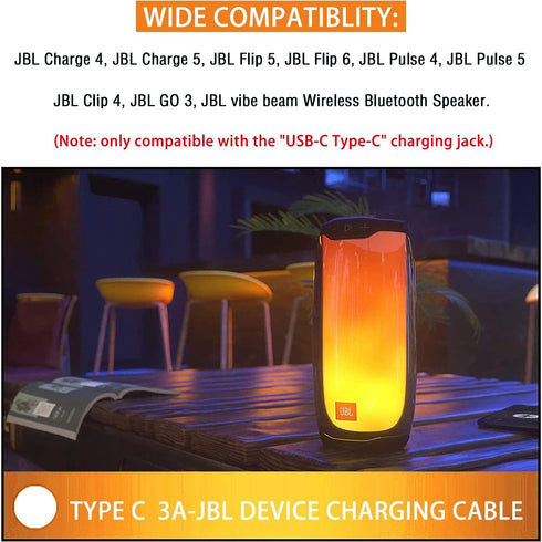 USB Power Charger Charging Cable for JBL Charge 4, Charge 5, JBL Flip 5, JBL Pulse 4 Clip4, JRPOP, Endurance Peak II,