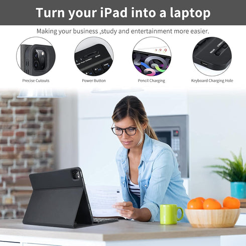 Keyboard Case for iPad Air 11 inch 2024 (M2) & iPad Pro 11 inch (4th/3rd/2nd/1st) Gen 2022, Detachable Bluetooth