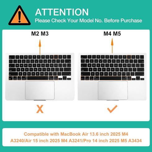 MOSISO 13.6 inch 2025 M4 A3240/Air 15 inch 2025 M4 A3241/Pro 14 inch 2025 M5 A3434, Keyboard Cover Skin Compatible