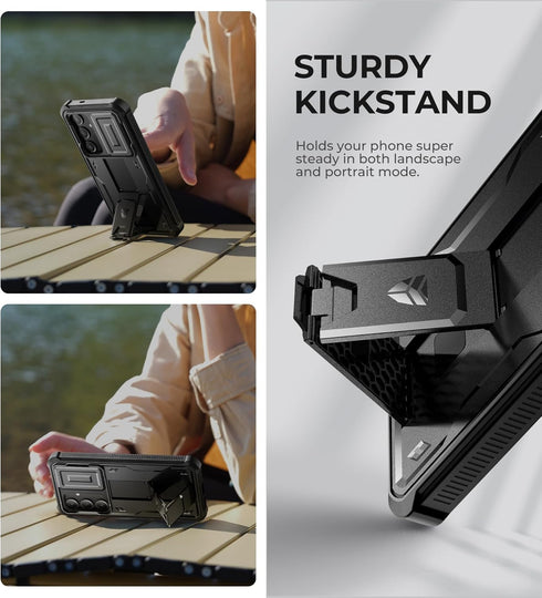 Dexnor Galaxy S24 Plus Case, Shockproof Full-Body Bumper, Built-in Slide Camera Cover, Screen Protector & Kickstand,