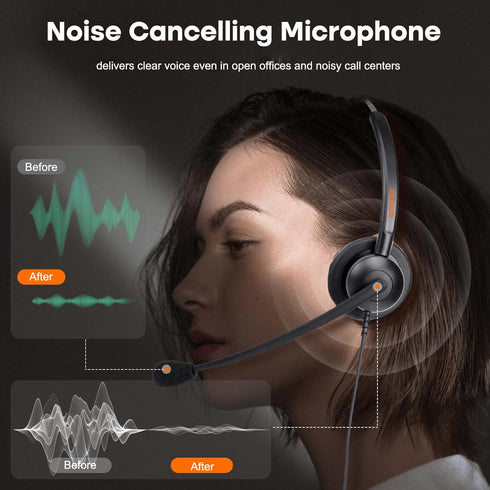 Lightweight Wired RJ9 Telephone Headphone Call Center Headset, Compatible with Yealink & Grandstream Phones