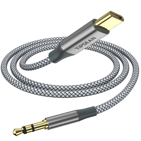 USB C to 3.5mm Audio Aux Jack Cable, Type C to 3.5mm Headphone Car Stereo Cord for iPhone 15 Pro Max 15 Plus (Gray,