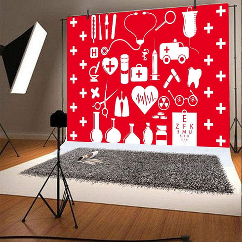 FHZON 7x5ft BJYYFH3 Doctor and Nurse Supplies Backdrop Red and White Cross Photography Background Theme Party Wallpaper