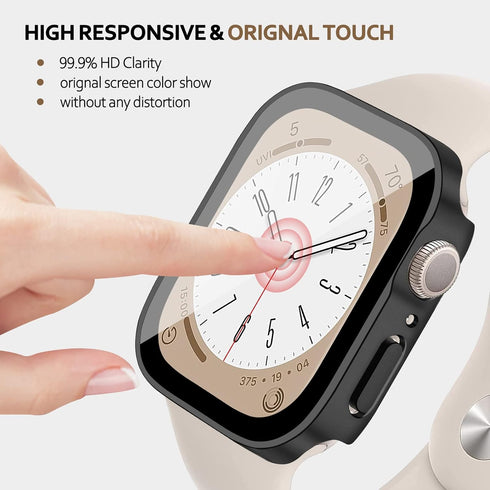 4 Pack Screen Protector for Apple Watch case Series SE 9 8 7 6 5 4 40mm 44mm 41mm 45mm 49mm Ultra Tempered Glass Waterproof Cover PC Protective Bumper accessries for iwatch 4Pack E 44