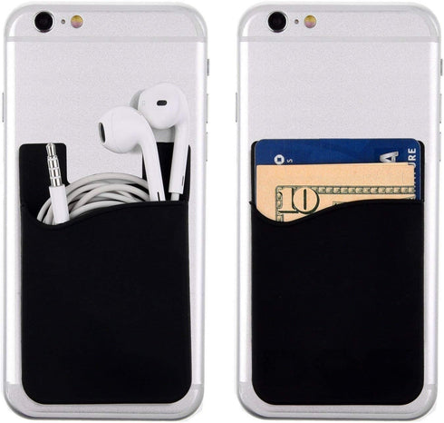 Cell Phone Card Holder for Back of Phone Case, Silicone Stick On Pocket Wallet for iPhone, Android (Black 3 Pack)