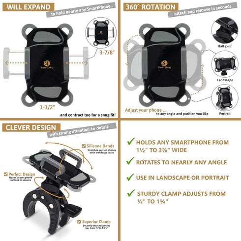 Baby Stroller Phone Holder, Universal for Shopping Cart, Golf Cart, Bike, Motorcycle, Scooter, ATV, Grey
