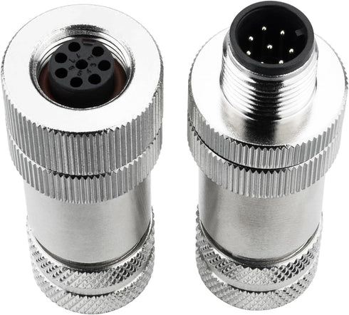 M12 8 Pin Aviation Connector, Male & Female Connector Field Wireable, IP67 Waterproof Straight A Code Shield for Cable