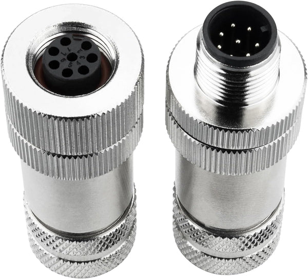 M12 8 Pin Aviation Connector, Male & Female Connector Field Wireable, IP67 Waterproof Straight A Code Shield for Cable