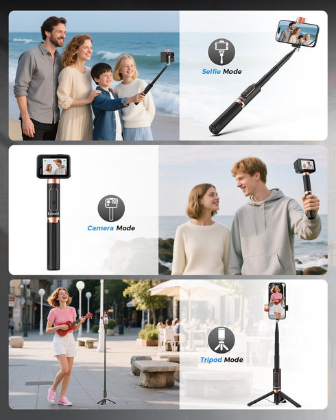 Kinwald Selfie Stick Tripod for iPhone & Android Portable Phone Tripod Stand with Bluetooth Remote, One-Click Open
