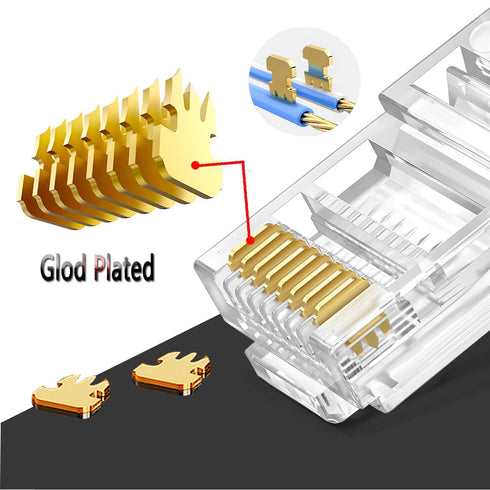 RJ45 Cat5 Cat5e Connectors End Pass Through Gold Plated 8P8C UTP Ethernet Network Plug (100Pack)