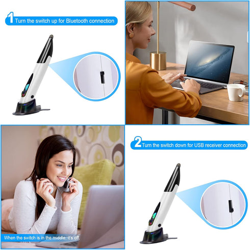 lychee Optical Pocket Pen Mouse, Wireless Handwriting Mini Mouse with Voice Control and Bluetooth for PC, White