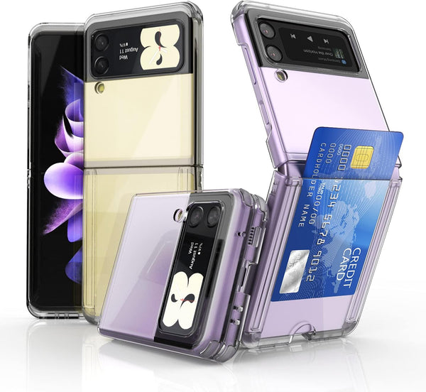 Slim Hard Rugged TPU Edge Case Cover for Galaxy Z Flip 3 with Clear Card Slot, Z POP
