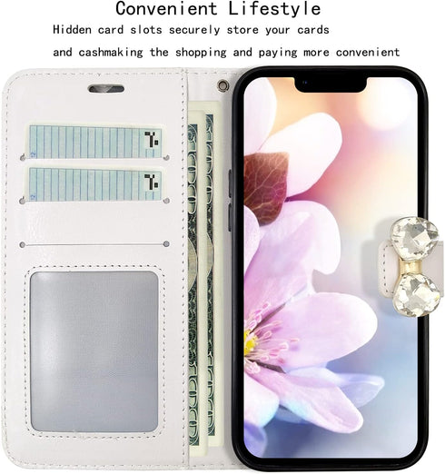 Omio Luxury Glitter Bling Diamond Card Holder Case for iPhone 11, Shiny Rhinestone Crystal Bowknot Shockproof