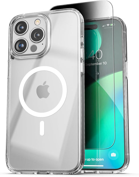 ENCASED Privacy Case for iPhone 15 Pro (2023) Slim-fit Clear Case with Anti-Spy Screen Protector, 9H Tempered Glass
