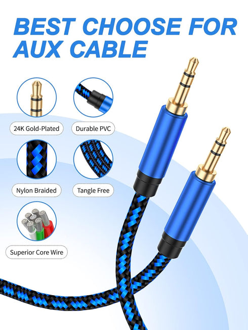 Aux Cord 6.6 ft 2 Pack, 3.5mm Audio Cable for Car, Nylon Braided Male to Male Audio Cable for Headphone, Speaker