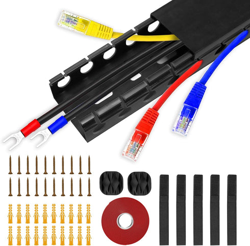 Updated Cable Raceway Kit - 77 Inch Open Slot Wire Covers for Cords, Under Desk Cable Management System (Pack 5)